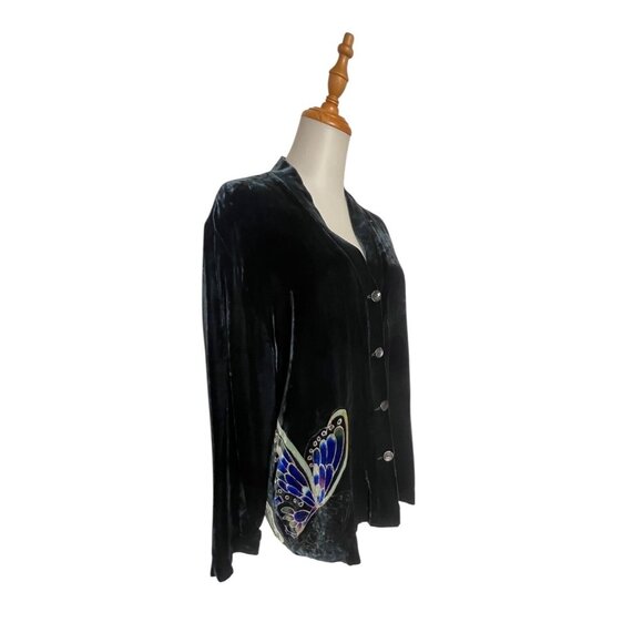 Chico’s Velvet Butterfly Cardigan Jacket Sz L (2) Anniversary Collection Silk - Picture 1 of 15